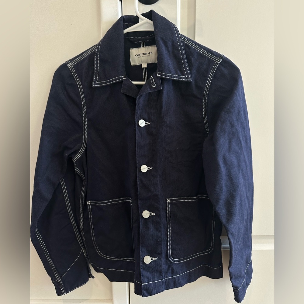Carhartt Women’s Dark Blue Canvas Workwear Jacket with White Stitching